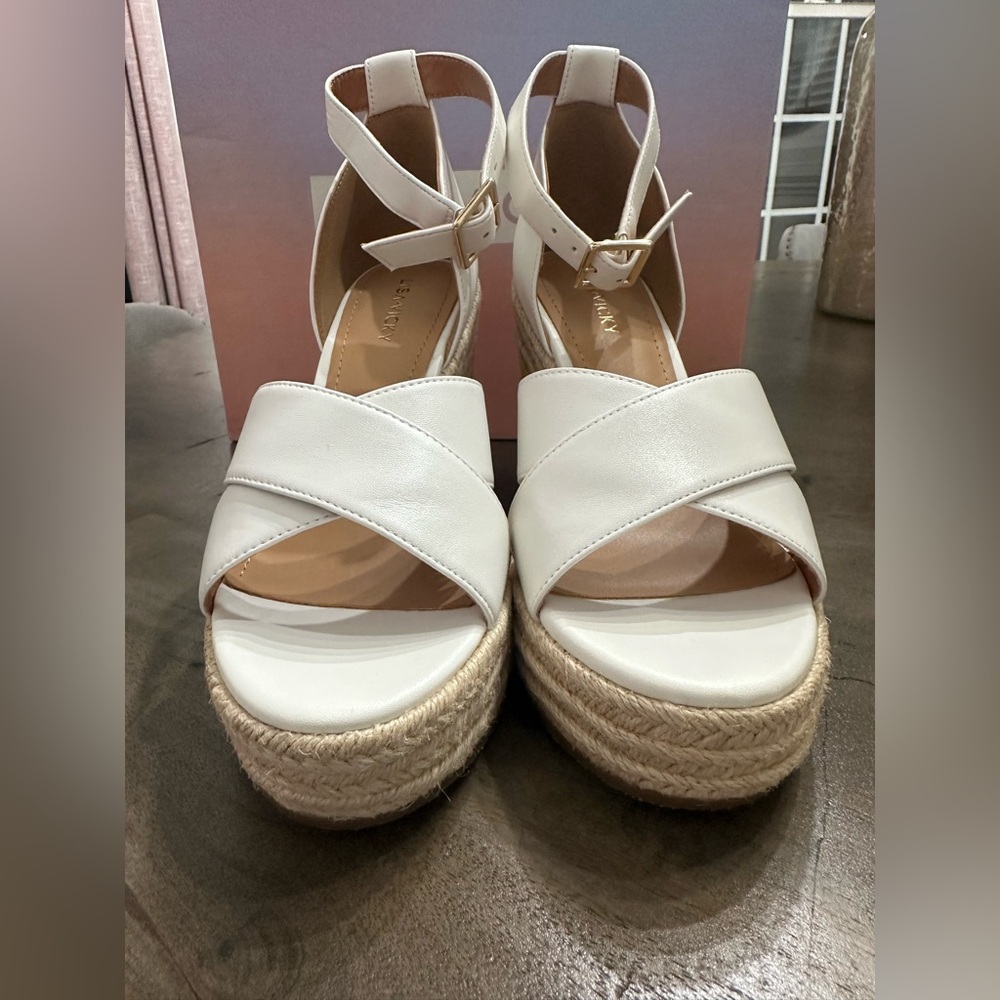 New $100 Lisa Vicky Leather Nordstrom Gemi Espadrille Wedge Sandal Sz 8.5 White - Picture 7 of 12